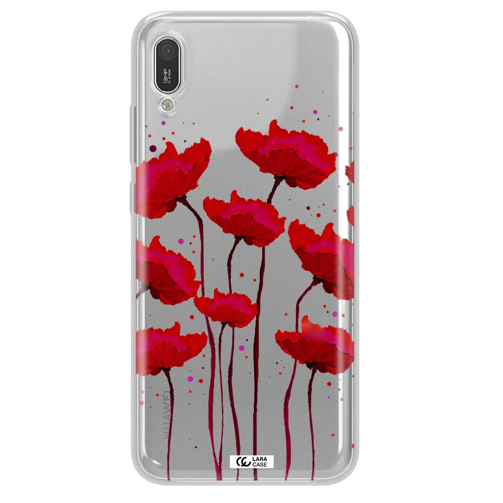 Red Fashion Flower Huawei Y6 Pro 2019 Clear TPU Case