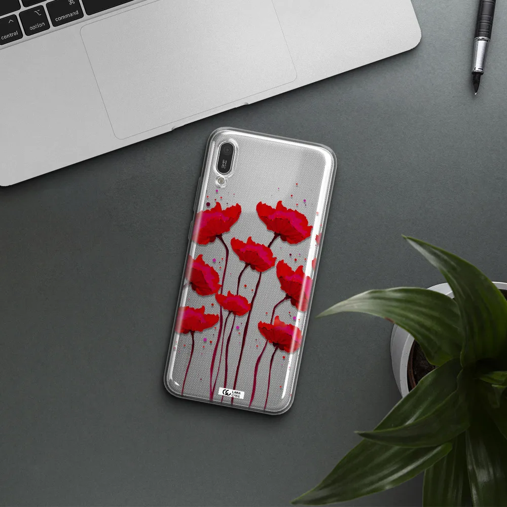 Red Fashion Flower Huawei Y6 Pro 2019 Clear TPU Case