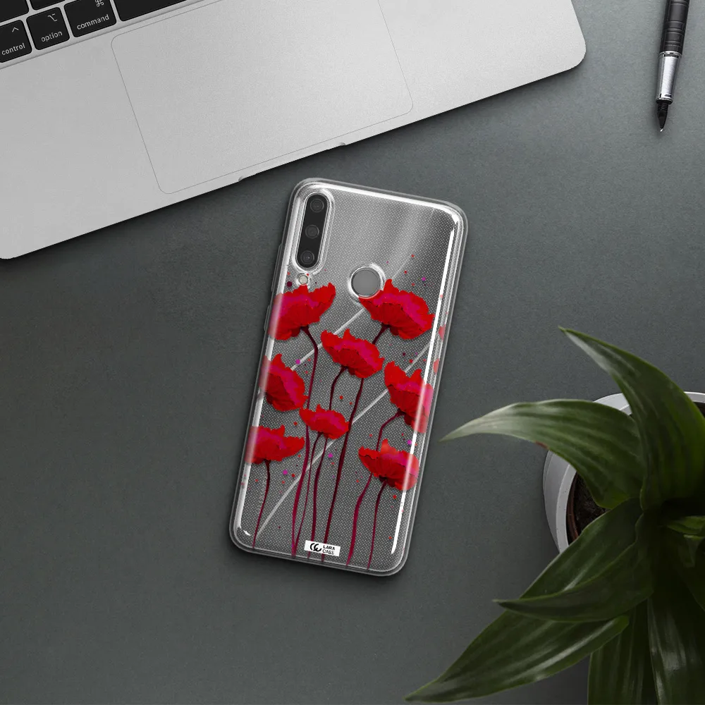 Red Fashion Flower Huawei Y6P Clear TPU Case