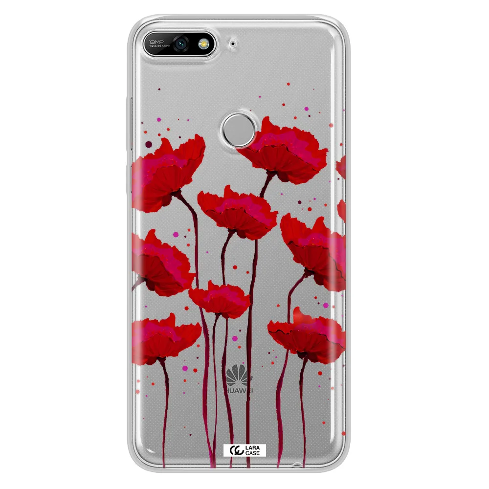 Red Fashion Flower Huawei Y7 2018 Clear TPU Case