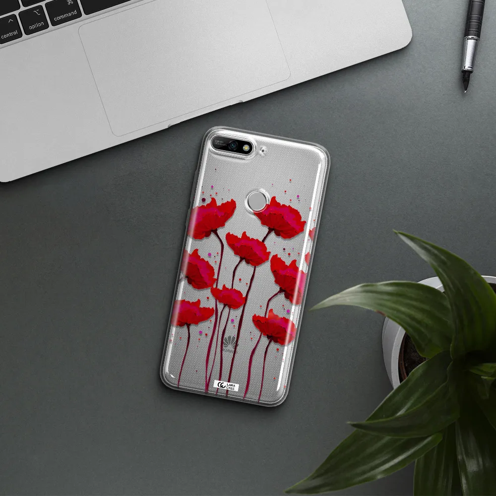 Red Fashion Flower Huawei Y7 2018 Clear TPU Case