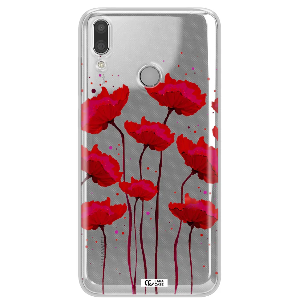 Red Fashion Flower Huawei Y7 2019 Clear TPU Case