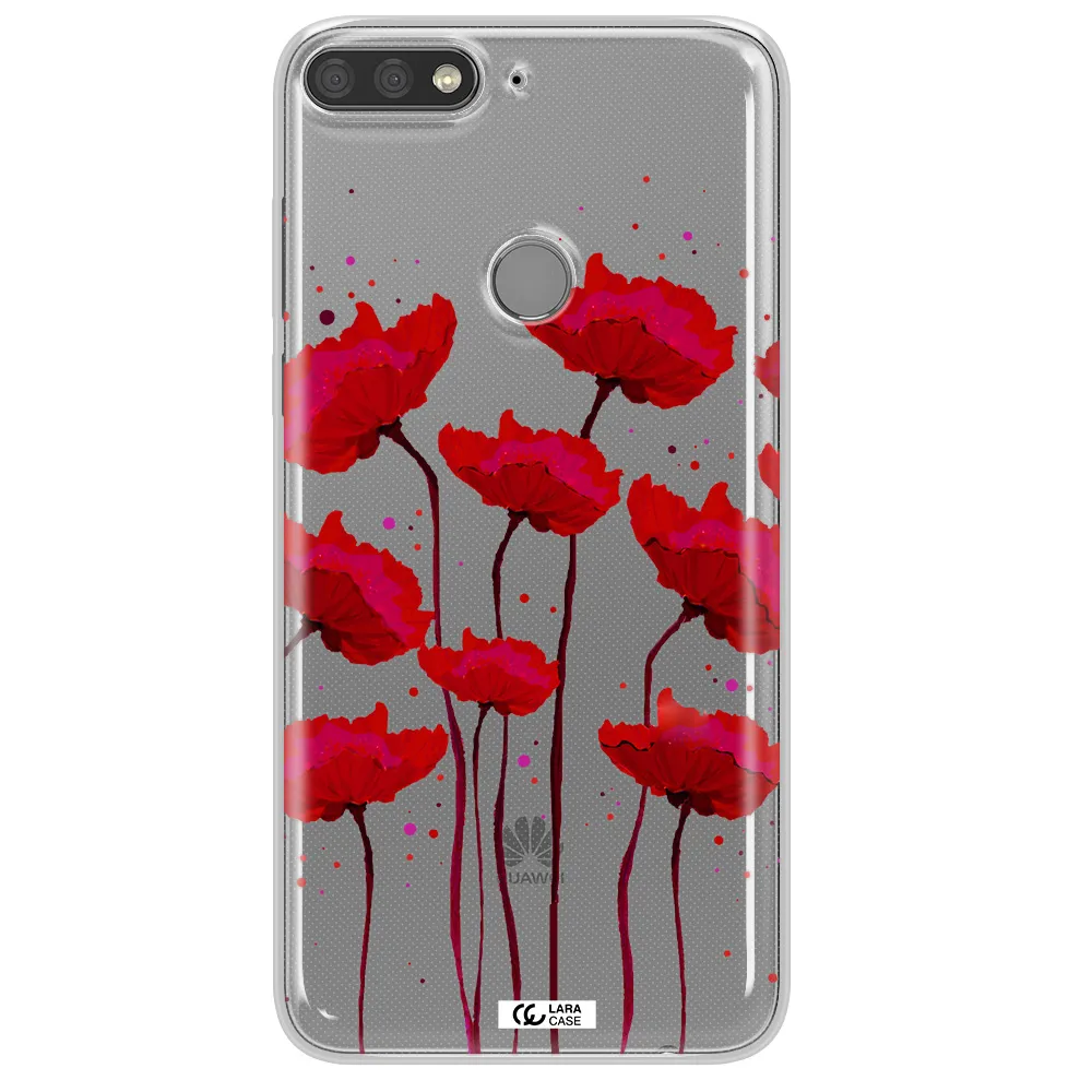 Red Fashion Flower Huawei Y7 Prime 2018 Clear TPU Case