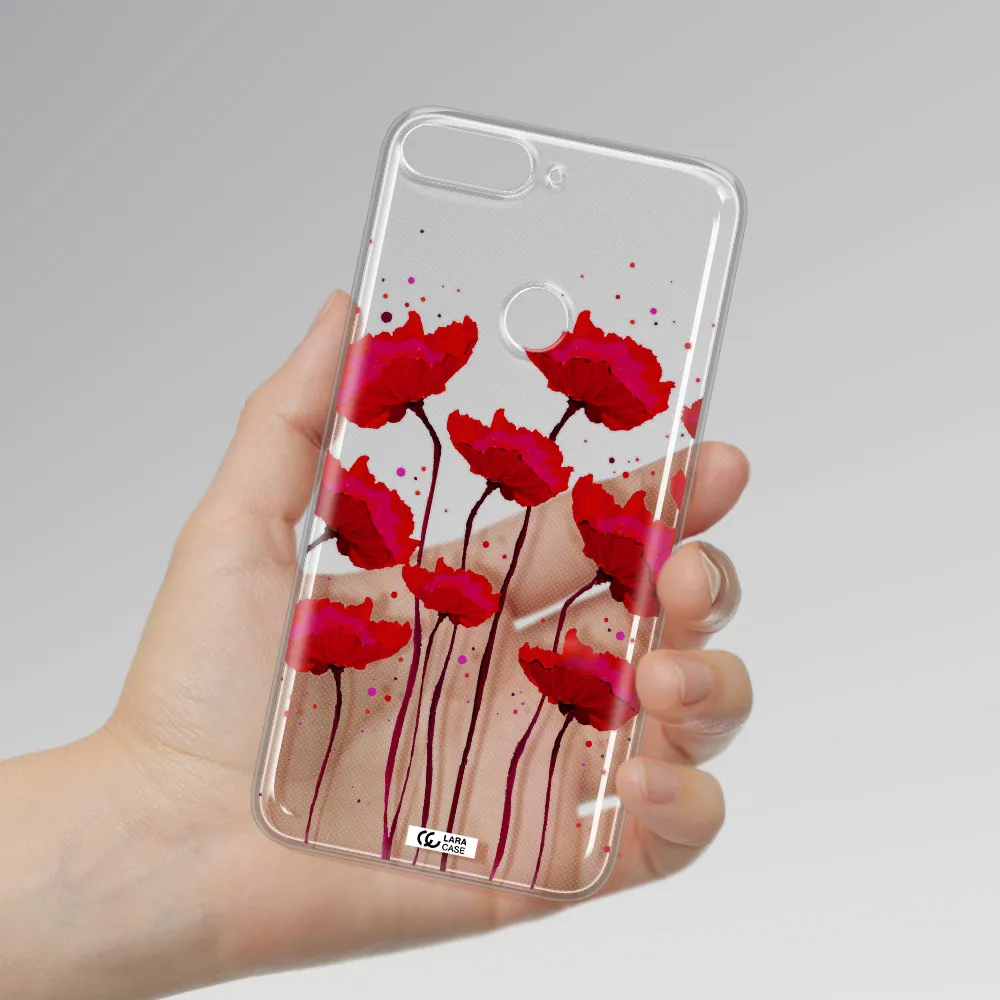 Red Fashion Flower Huawei Y7 Prime 2018 Clear TPU Case