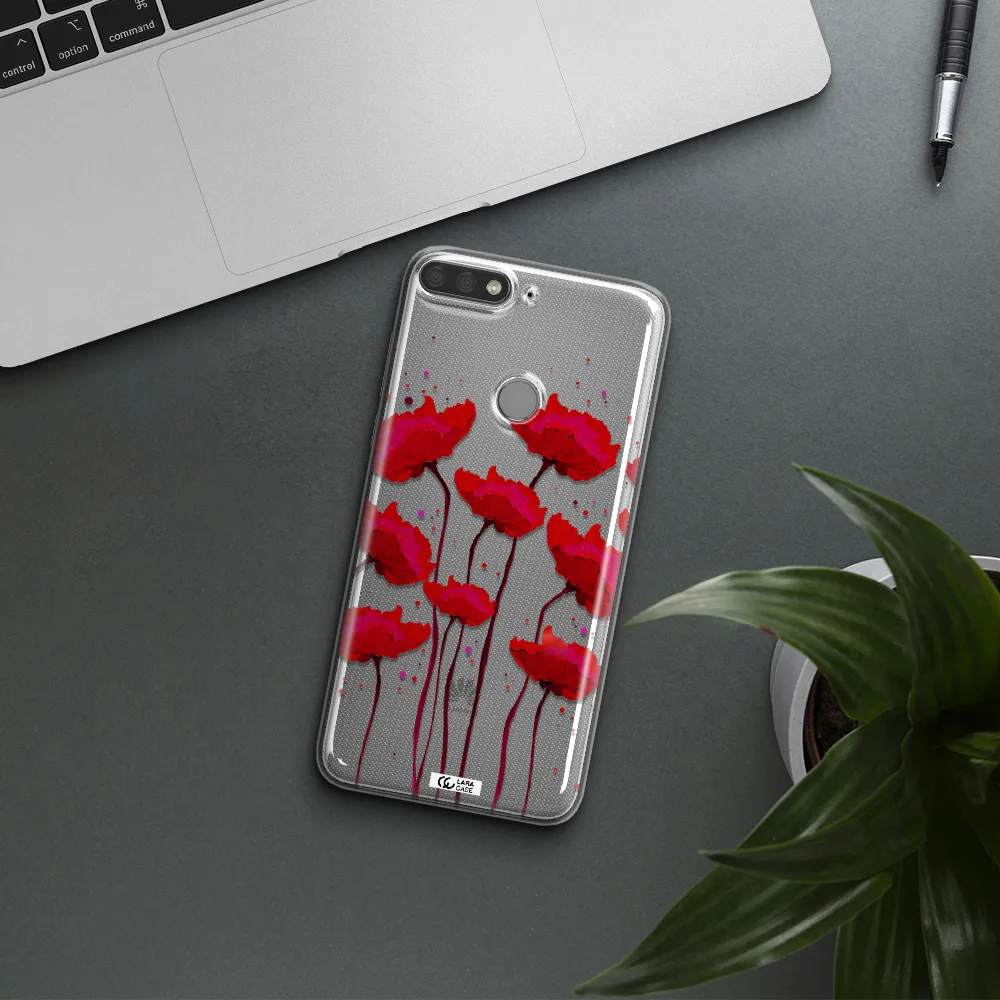 Red Fashion Flower Huawei Y7 Prime 2018 Clear TPU Case