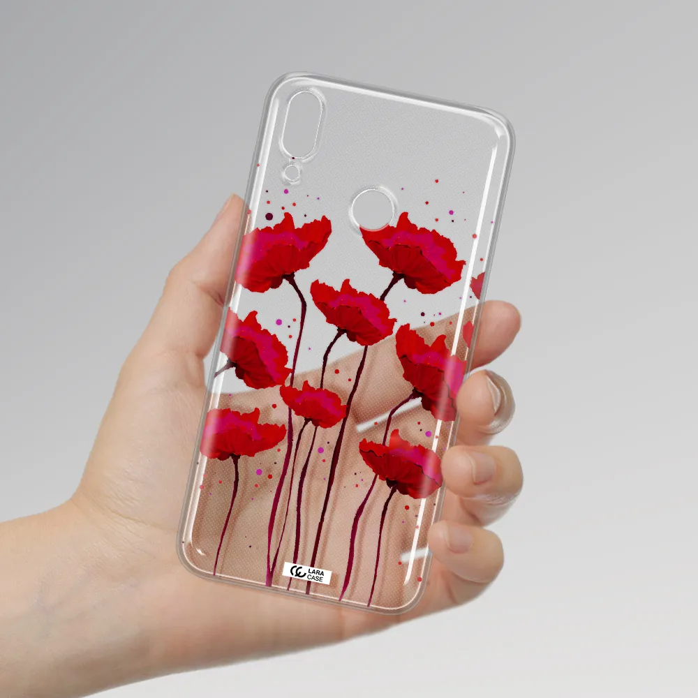 Red Fashion Flower Huawei Y9 2019 Clear TPU Case