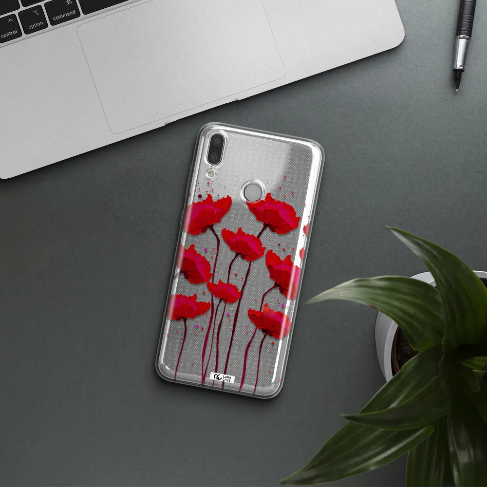 Red Fashion Flower Huawei Y9 2019 Clear TPU Case