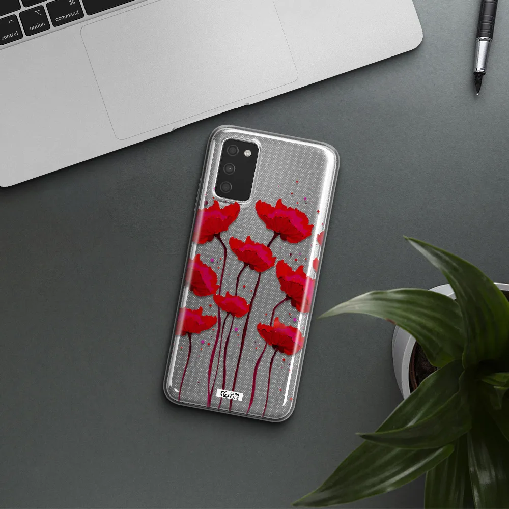 Red Fashion Flower Samsung A03S Clear TPU Case