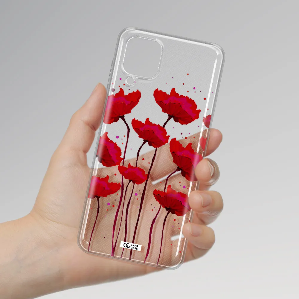 Red Fashion Flower Samsung A12 4g Clear TPU Case