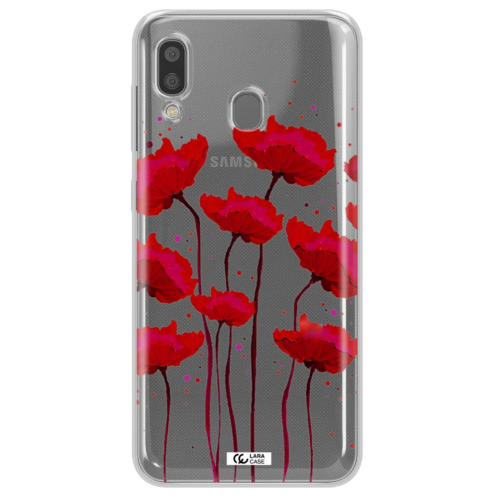Red Fashion Flower Samsung A20 Clear TPU Case