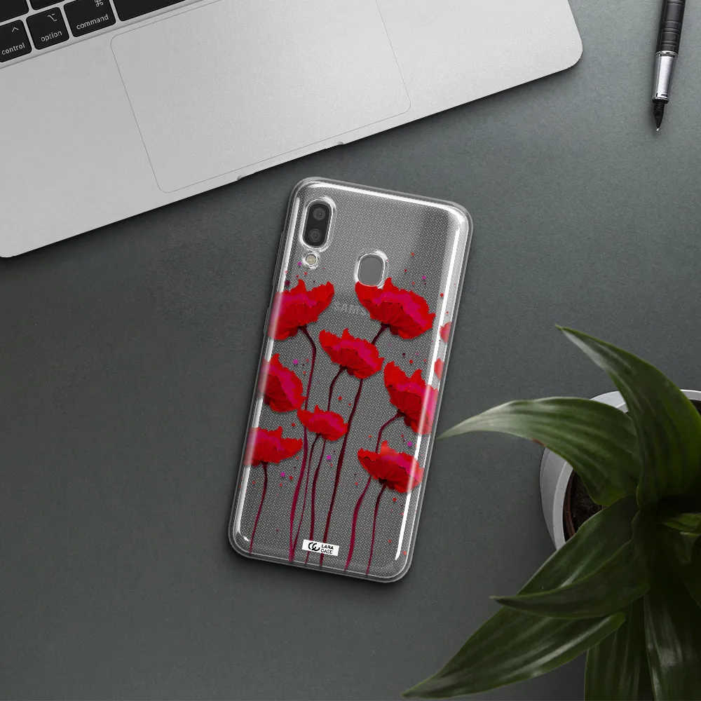 Red Fashion Flower Samsung A20 Clear TPU Case