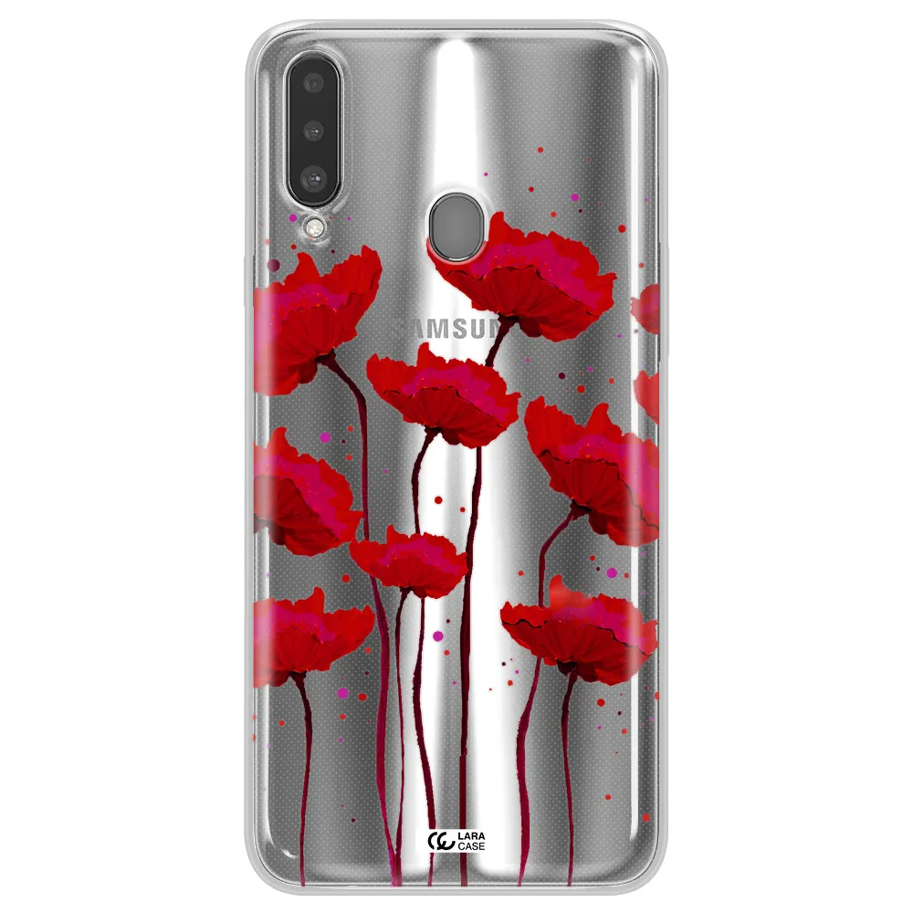 Red Fashion Flower Samsung A20S Clear TPU Case