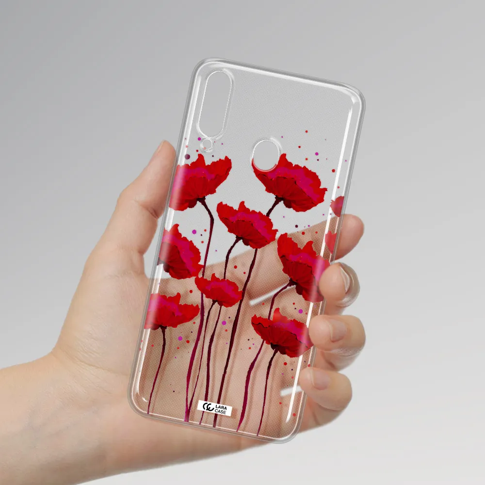 Red Fashion Flower Samsung A20S Clear TPU Case