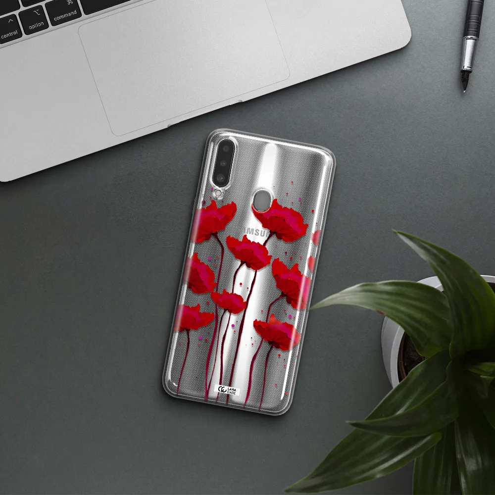 Red Fashion Flower Samsung A20S Clear TPU Case