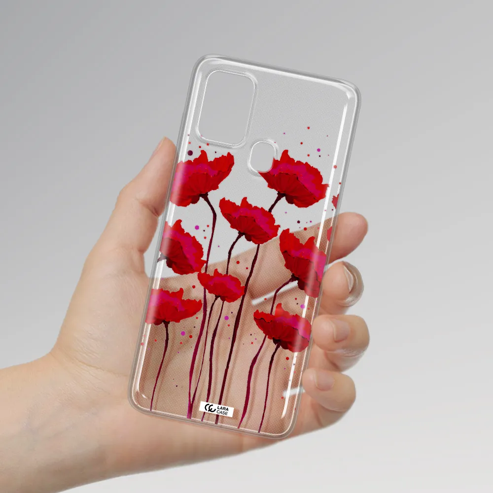 Red Fashion Flower Samsung A21S Clear TPU Case