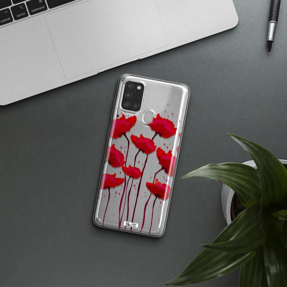 Red Fashion Flower Samsung A21S Clear TPU Case