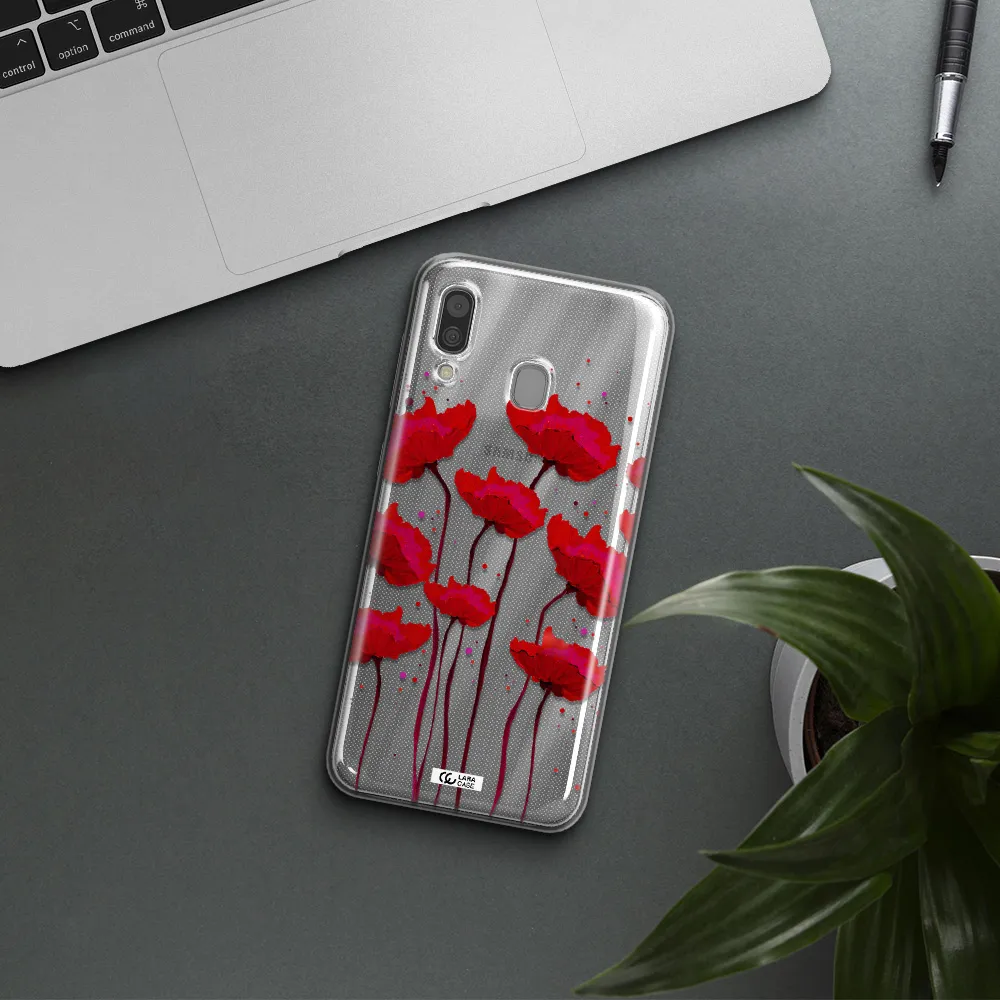 Red Fashion Flower Samsung A30 Clear TPU Case
