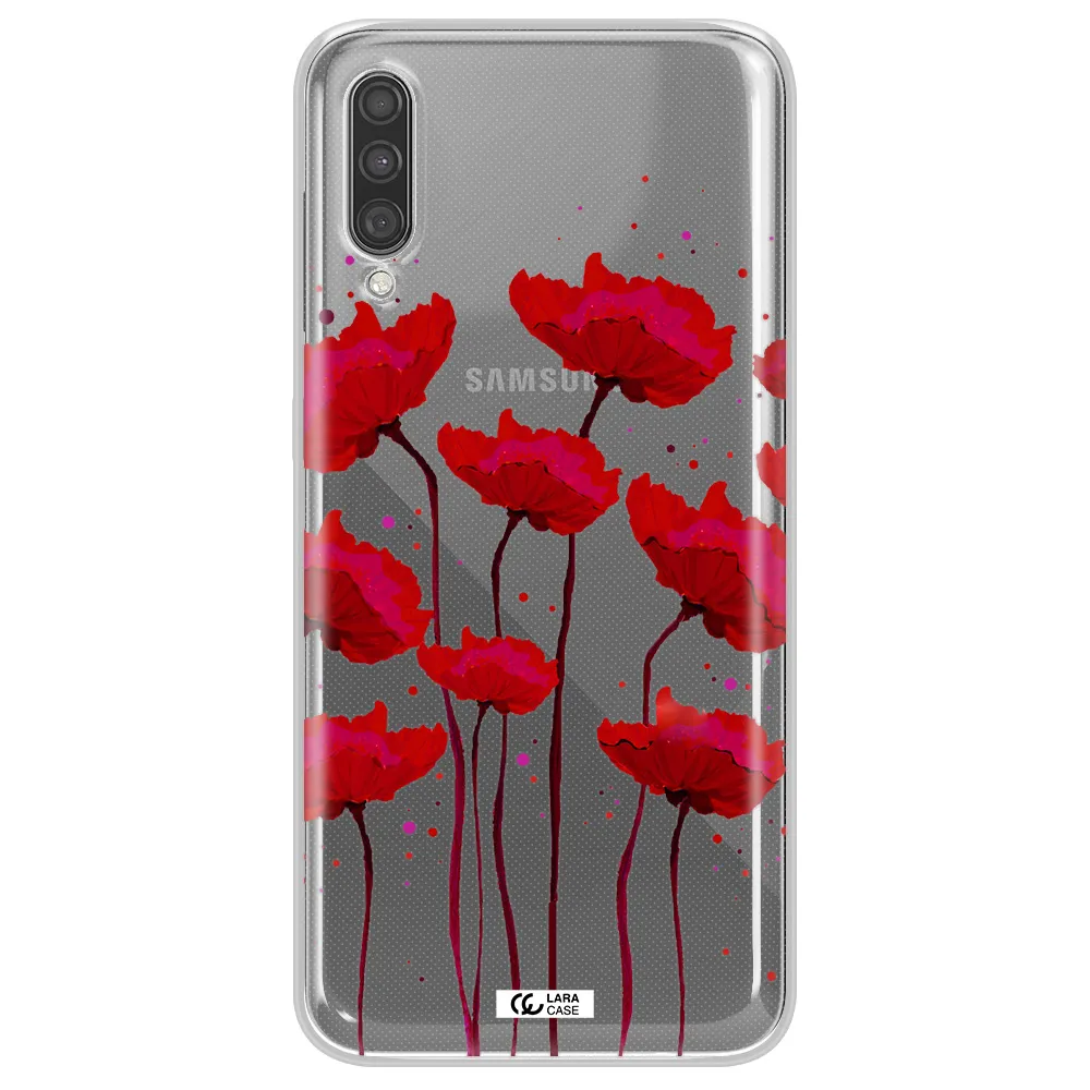 Red Fashion Flower Samsung A30S Clear TPU Case