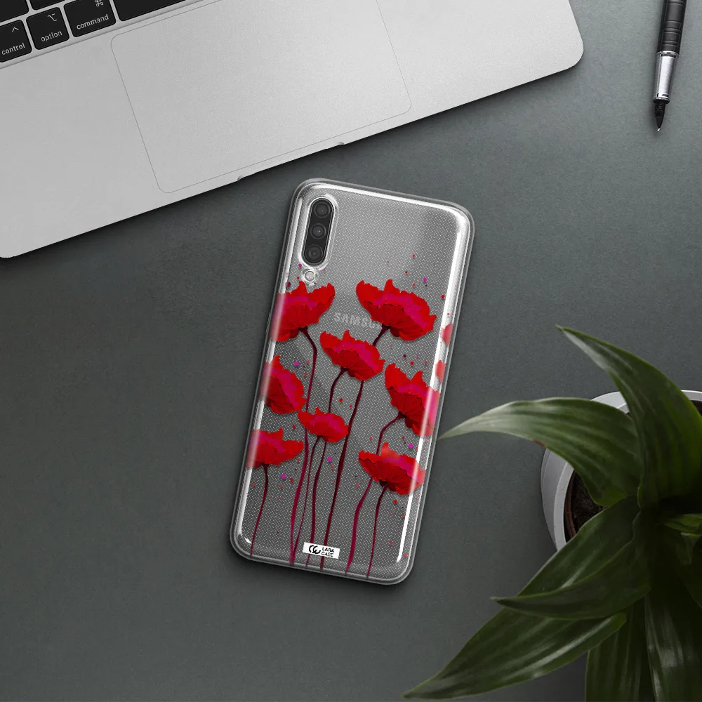Red Fashion Flower Samsung A30S Clear TPU Case