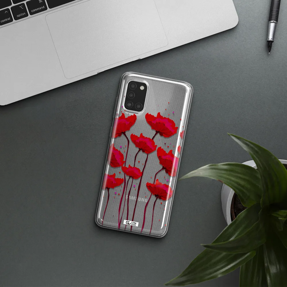 Red Fashion Flower Samsung A31 Clear TPU Case