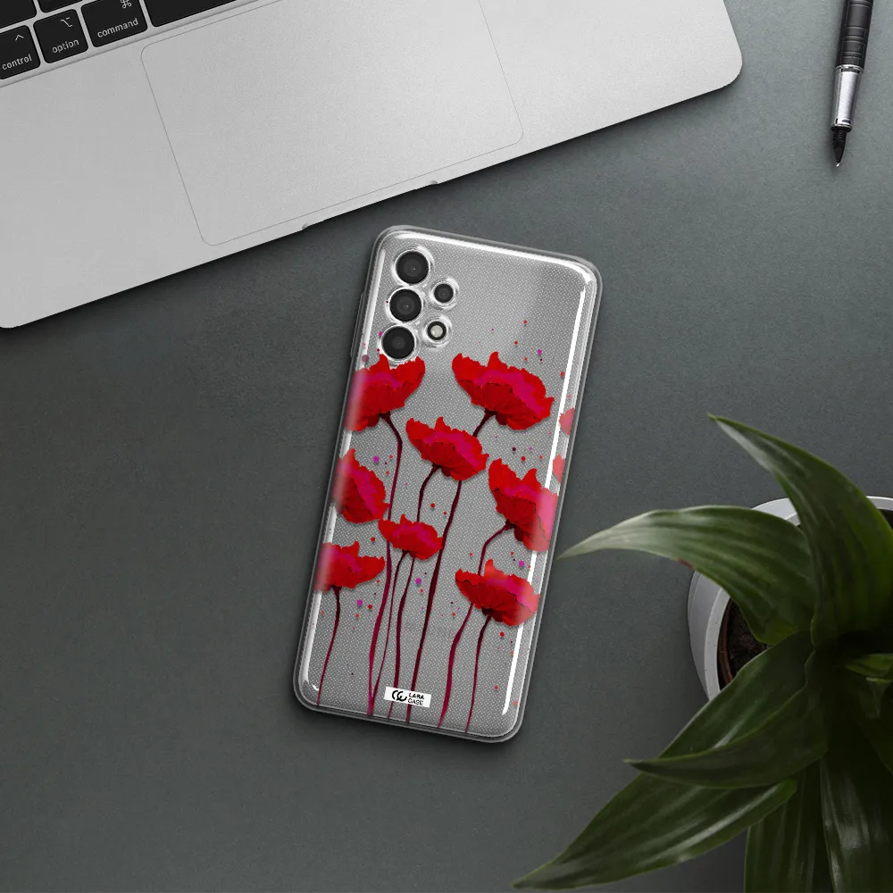Red Fashion Flower Samsung A32 4G Clear Tpu Case