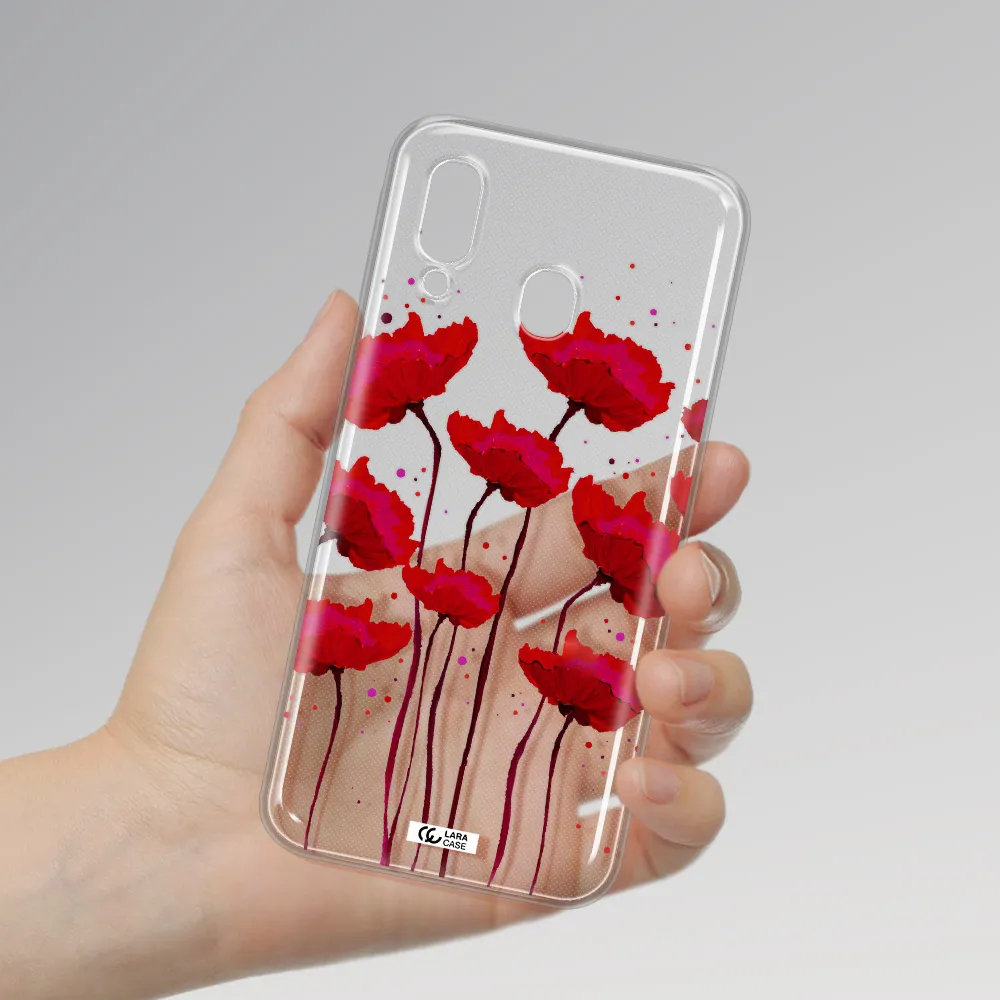 Red Fashion Flower Samsung A40 Clear TPU Case