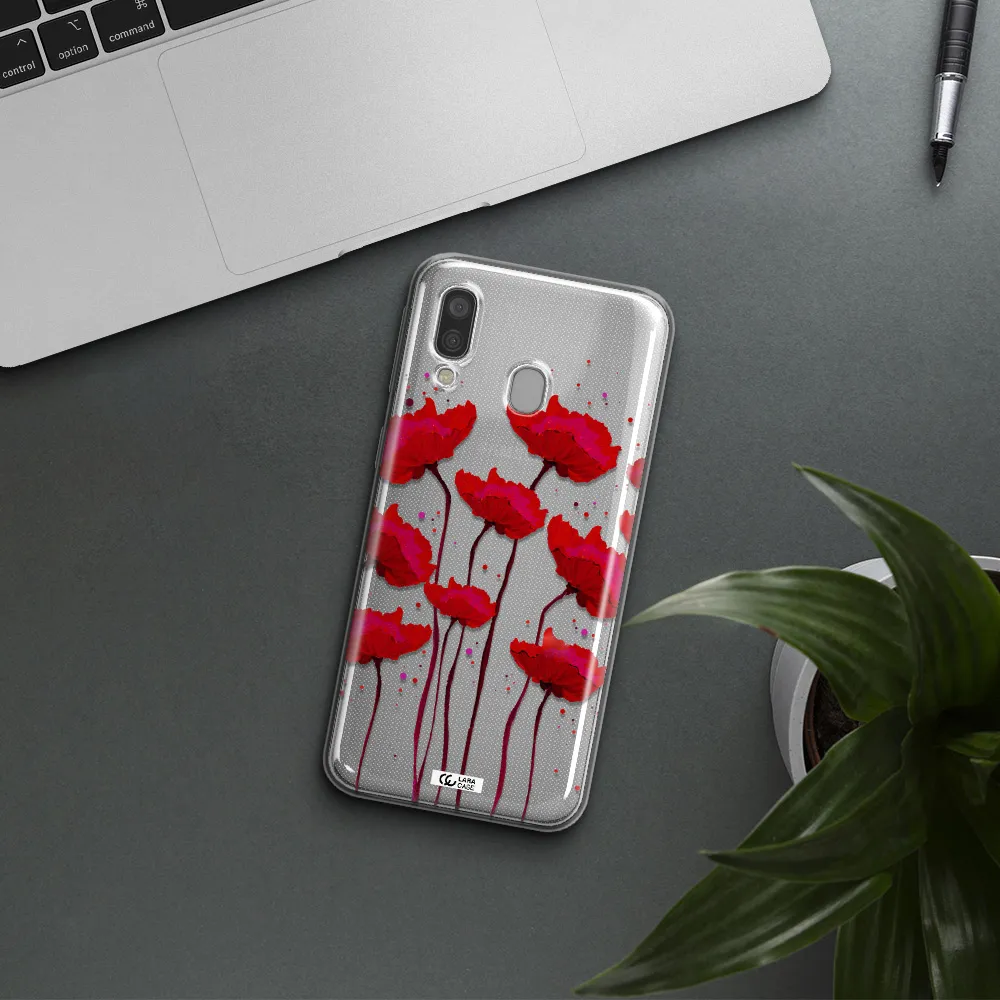 Red Fashion Flower Samsung A40 Clear TPU Case