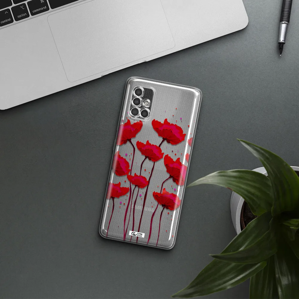 Red Fashion Flower Samsung A40S Clear Tpu Case