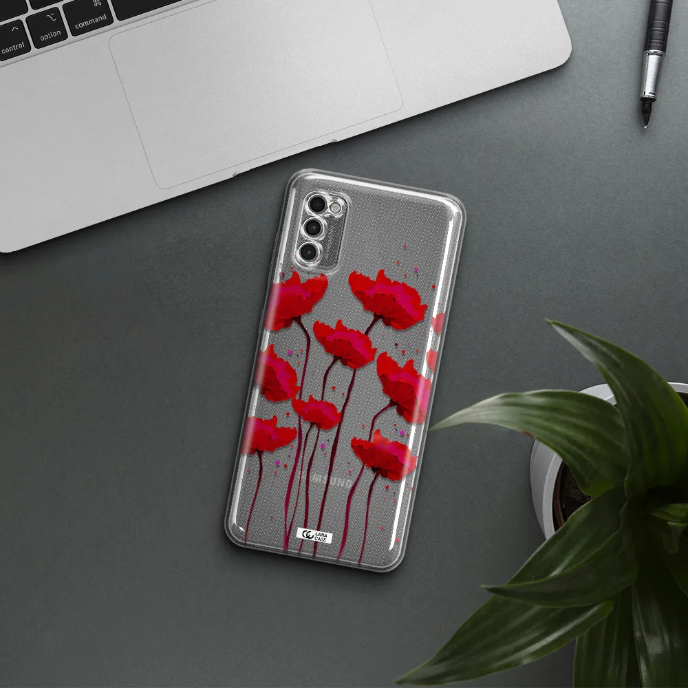 Red Fashion Flower Samsung A41 Clear Tpu Case