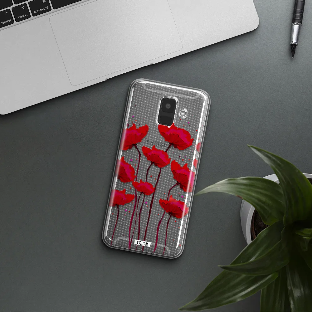 Red Fashion Flower Samsung A6 Clear TPU Case