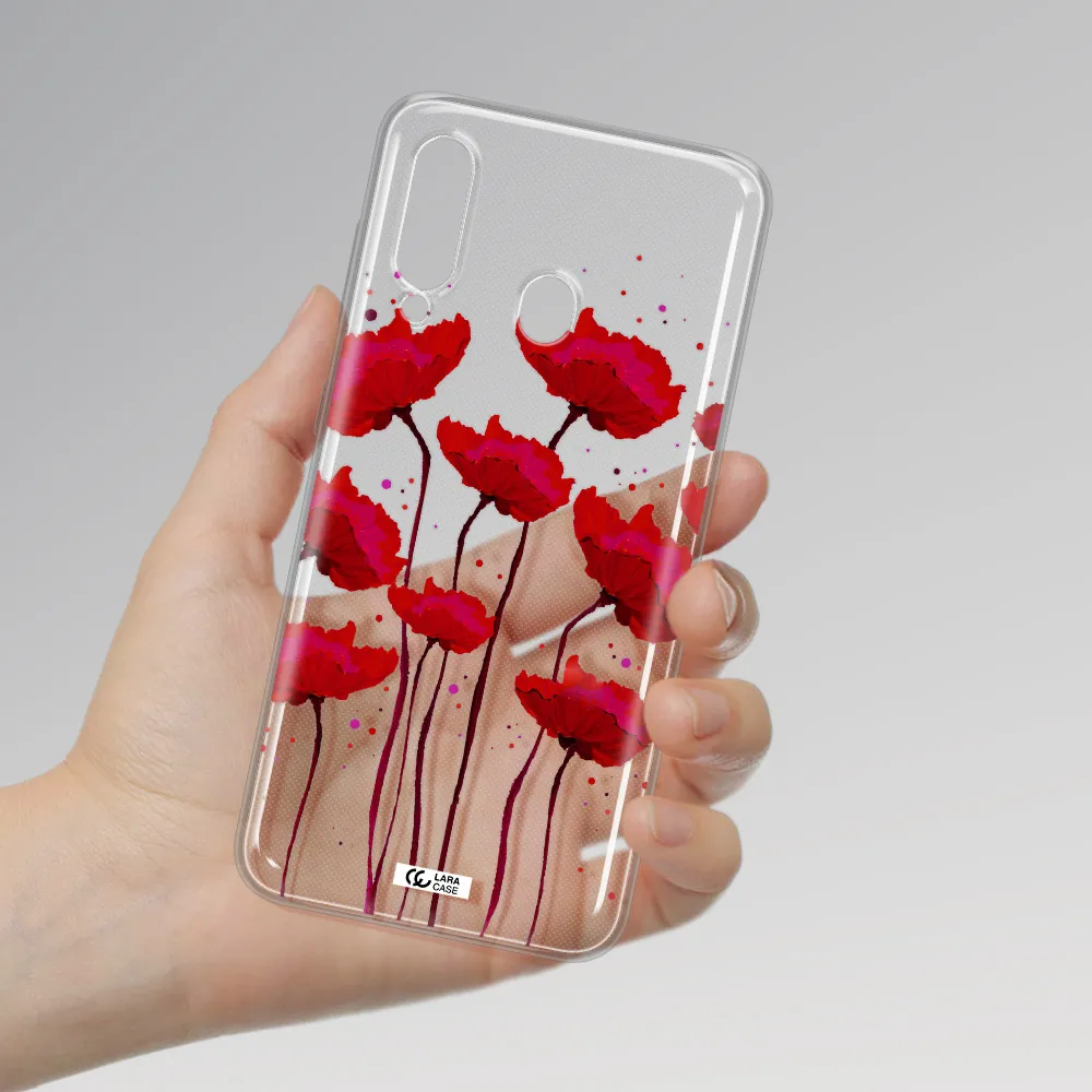 Red Fashion Flower Samsung A60 Clear TPU Case