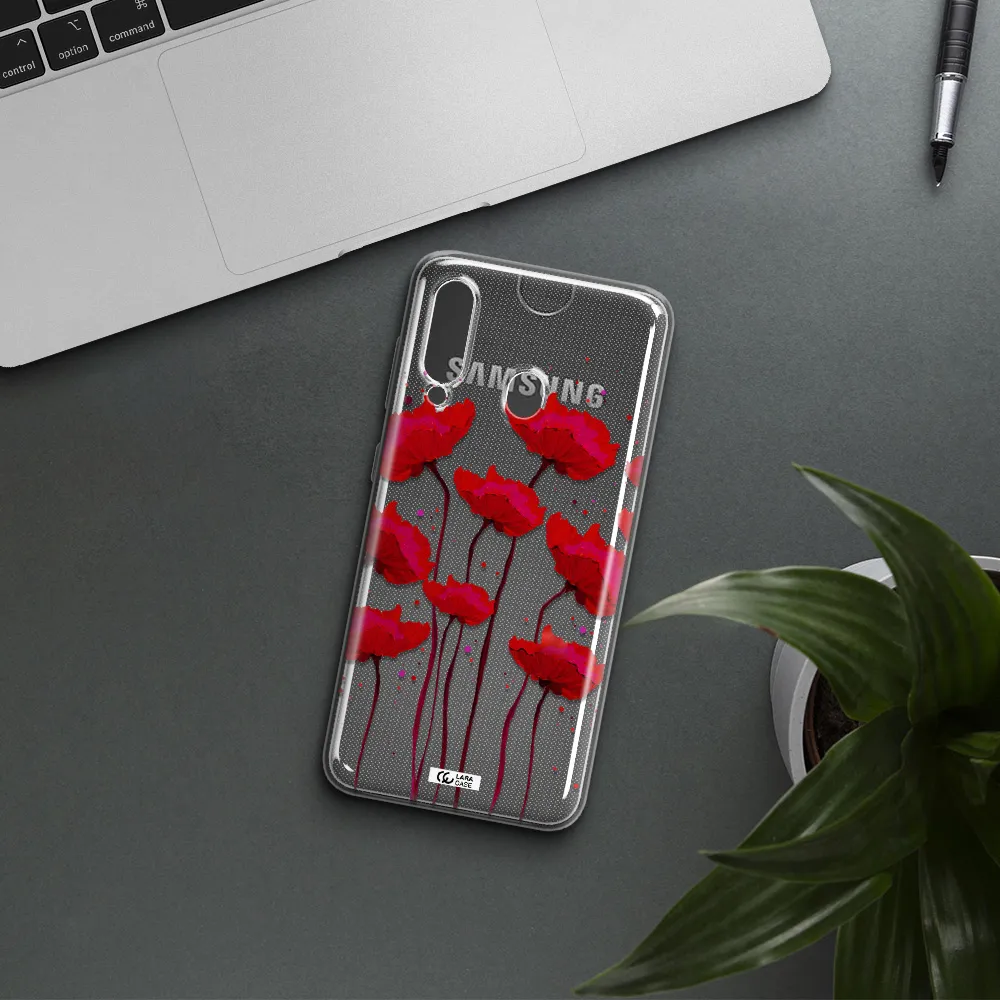Red Fashion Flower Samsung A60 Clear TPU Case