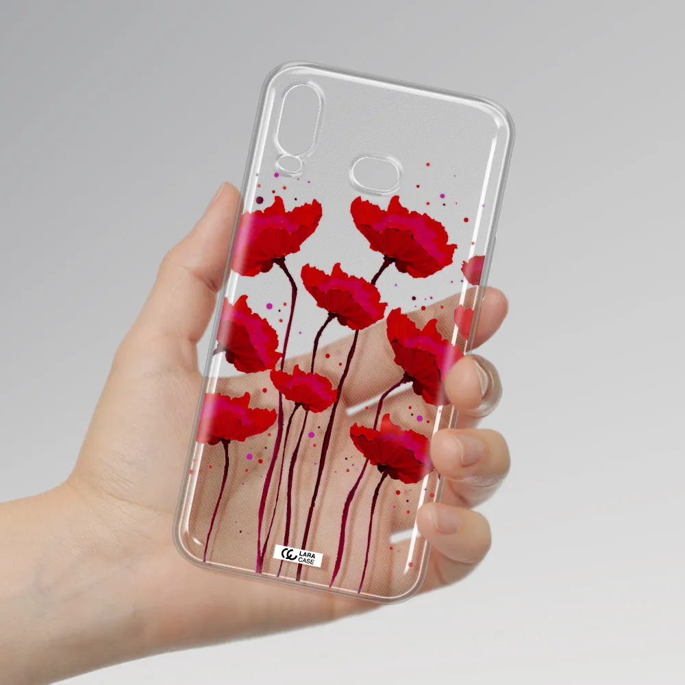 Red Fashion Flower Samsung A6S Clear TPU Case