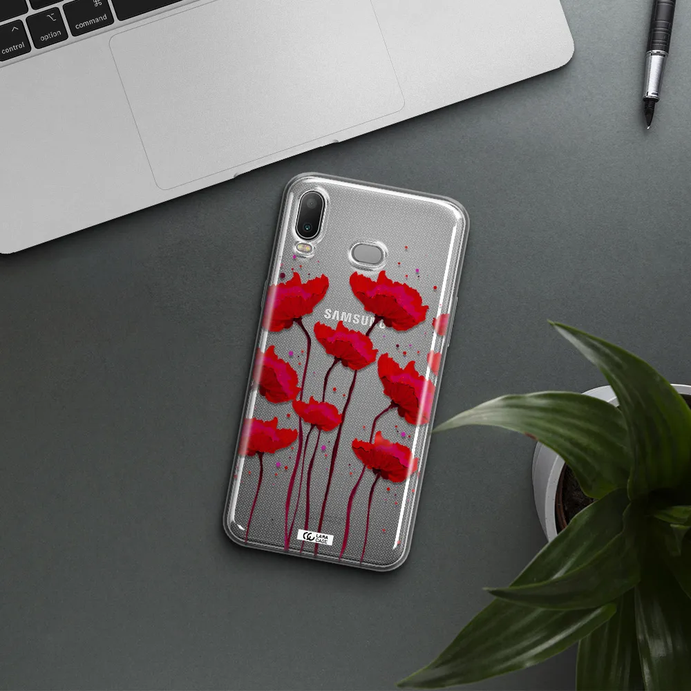 Red Fashion Flower Samsung A6S Clear TPU Case