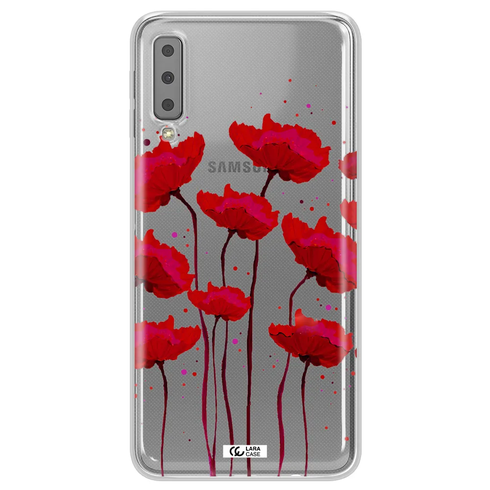 Red Fashion Flower Samsung A7 2018 Clear TPU Case