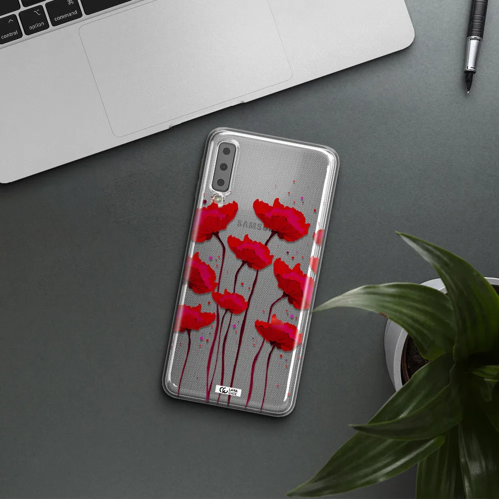 Red Fashion Flower Samsung A7 2018 Clear TPU Case