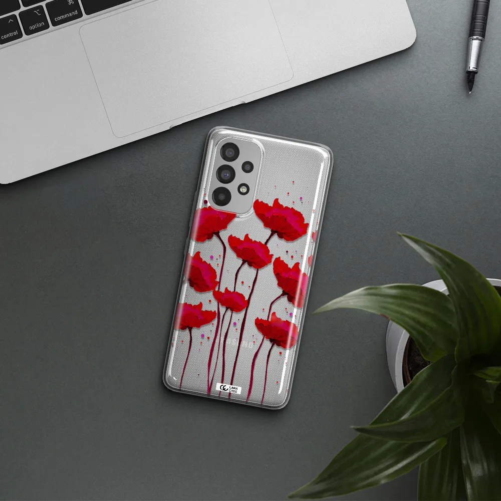 Red Fashion Flower Samsung A73 Clear TPU Case