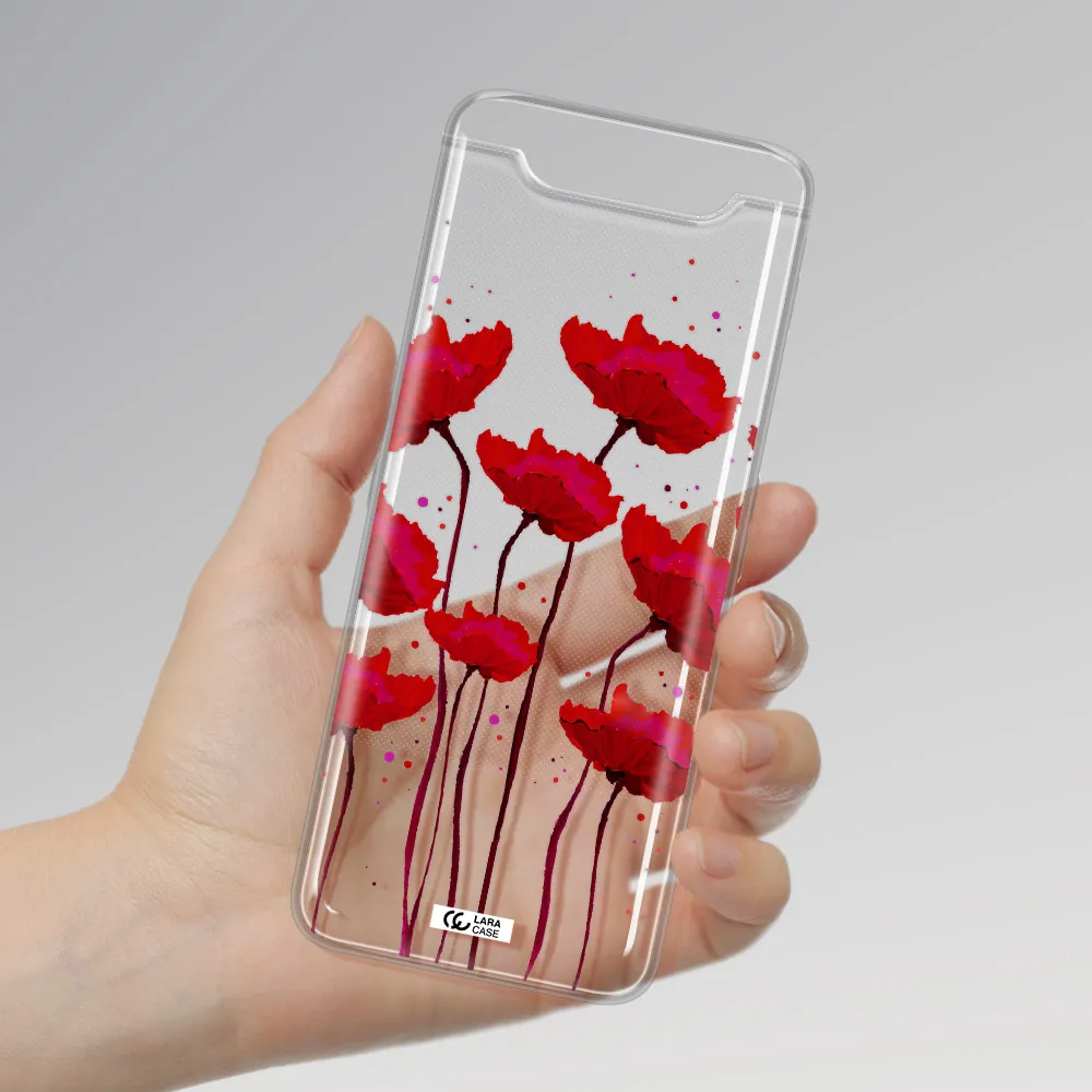 Red Fashion Flower Samsung A80 Clear TPU Case