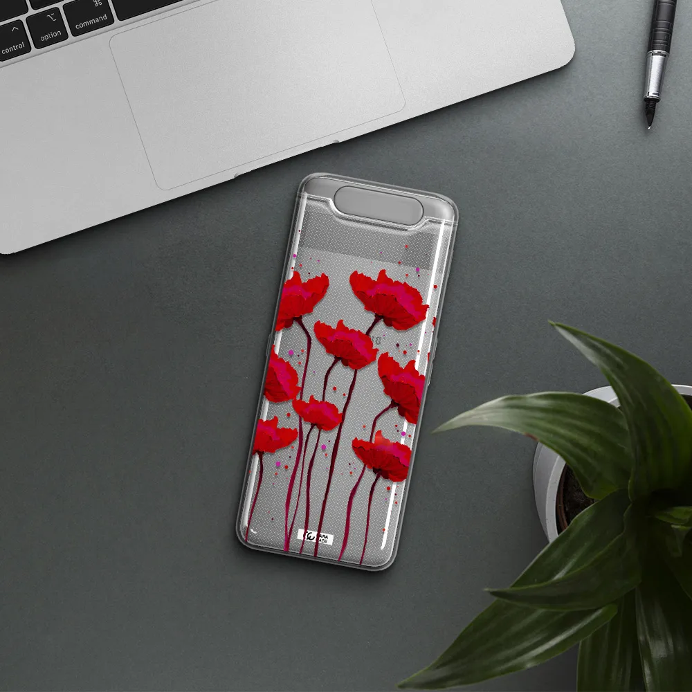 Red Fashion Flower Samsung A80 Clear TPU Case
