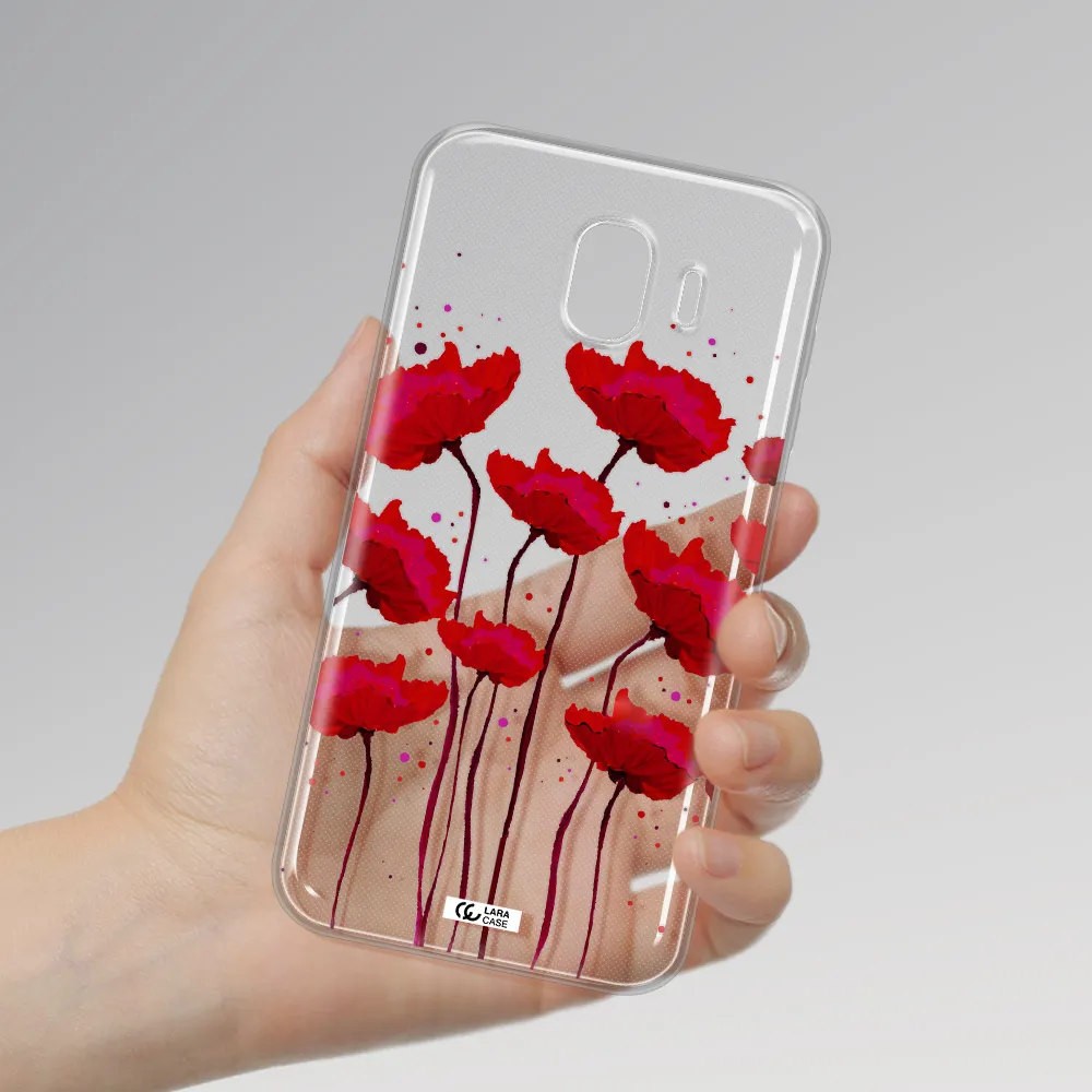 Red Fashion Flower Samsung J4 Clear TPU Case