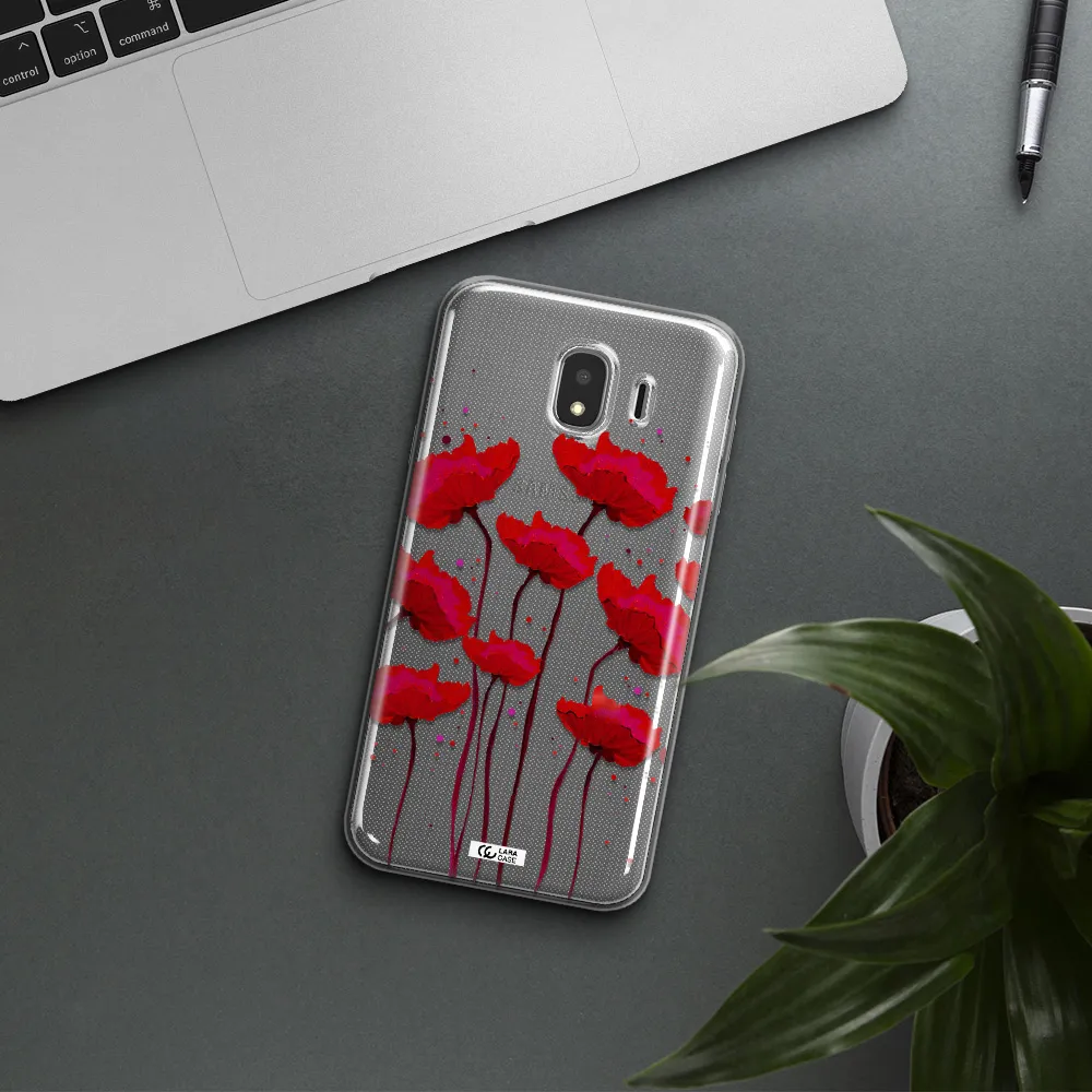Red Fashion Flower Samsung J4 Clear TPU Case