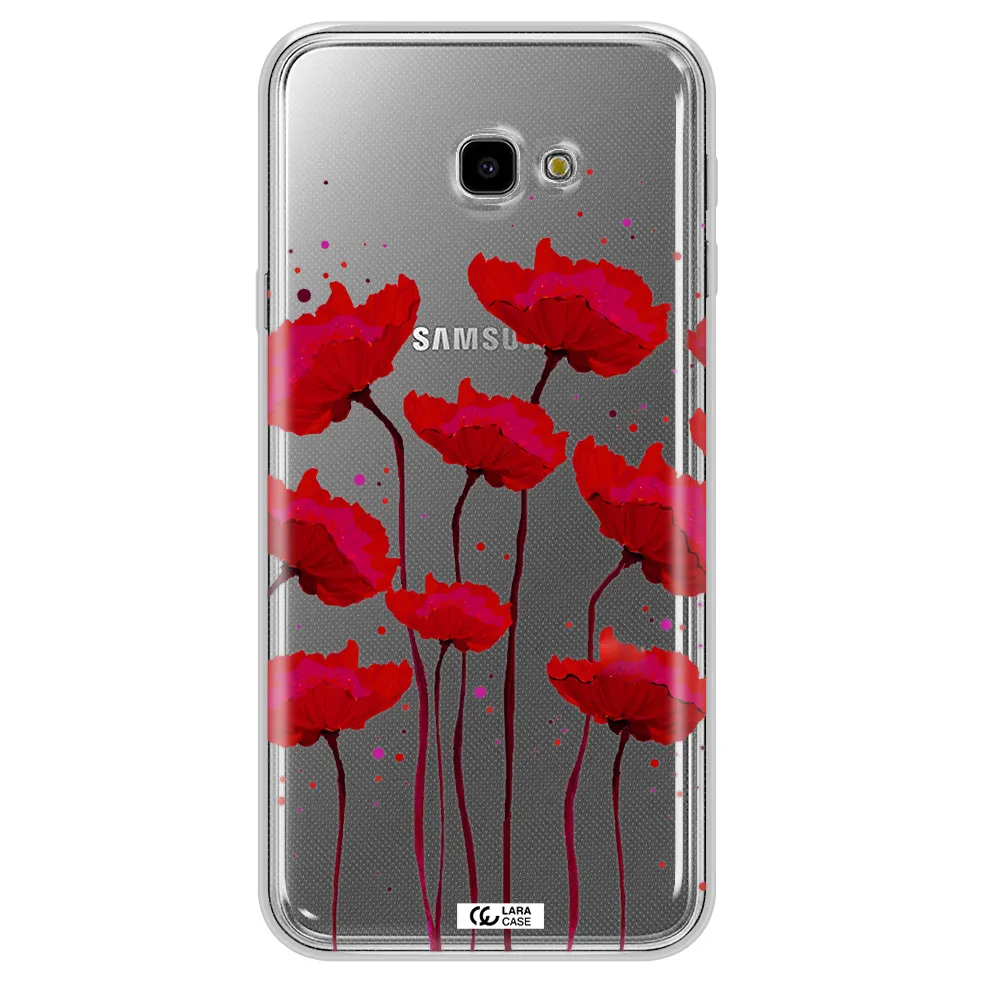 Red Fashion Flower Samsung J4 Plus Clear TPU Case