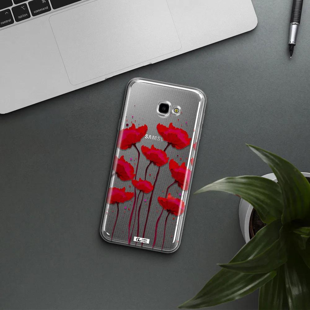 Red Fashion Flower Samsung J4 Plus Clear TPU Case