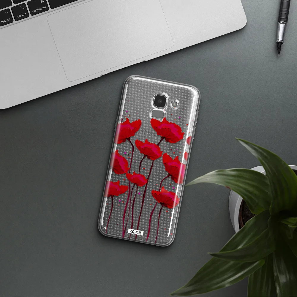Red Fashion Flower Samsung J6 Clear TPU Case