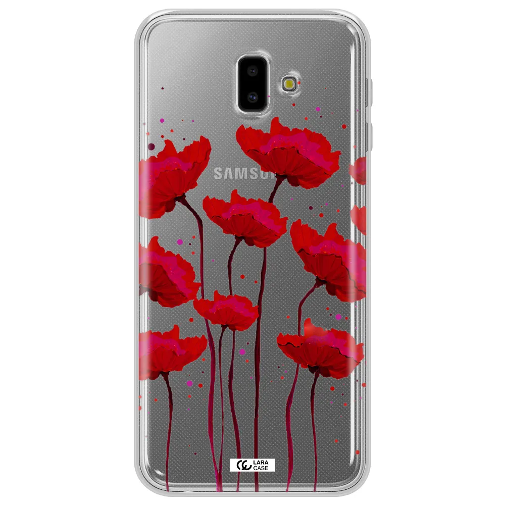 Red Fashion Flower Samsung J6 Plus Clear TPU Case