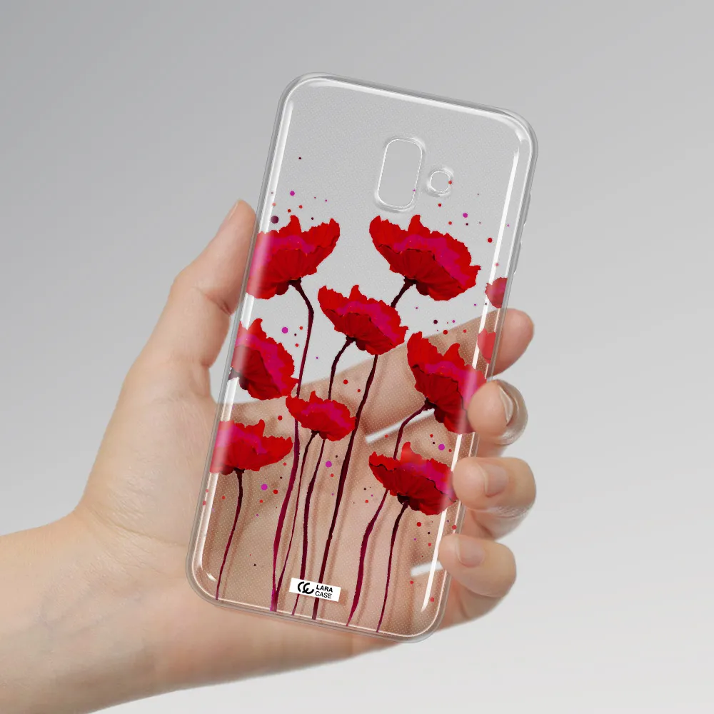 Red Fashion Flower Samsung J6 Plus Clear TPU Case