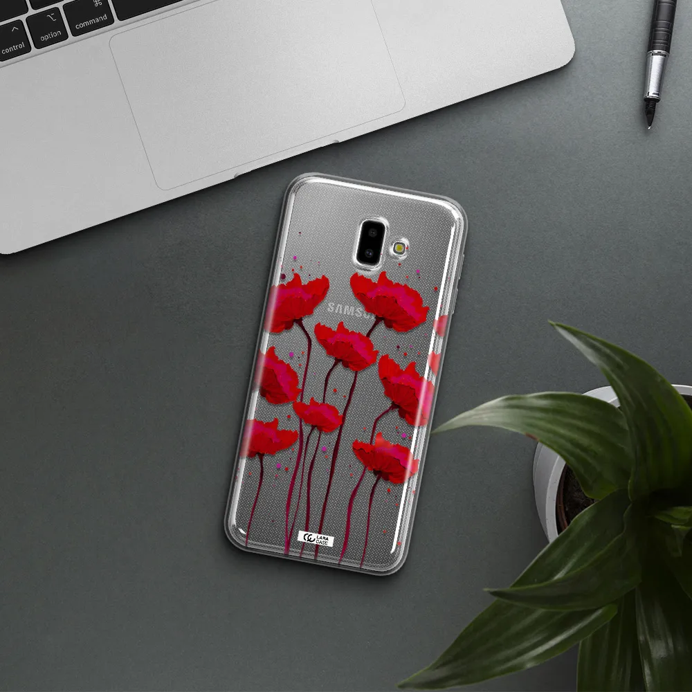 Red Fashion Flower Samsung J6 Plus Clear TPU Case