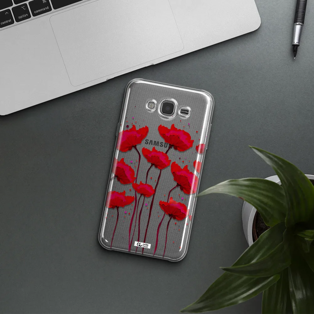 Red Fashion Flower Samsung J7 Core Clear TPU Case