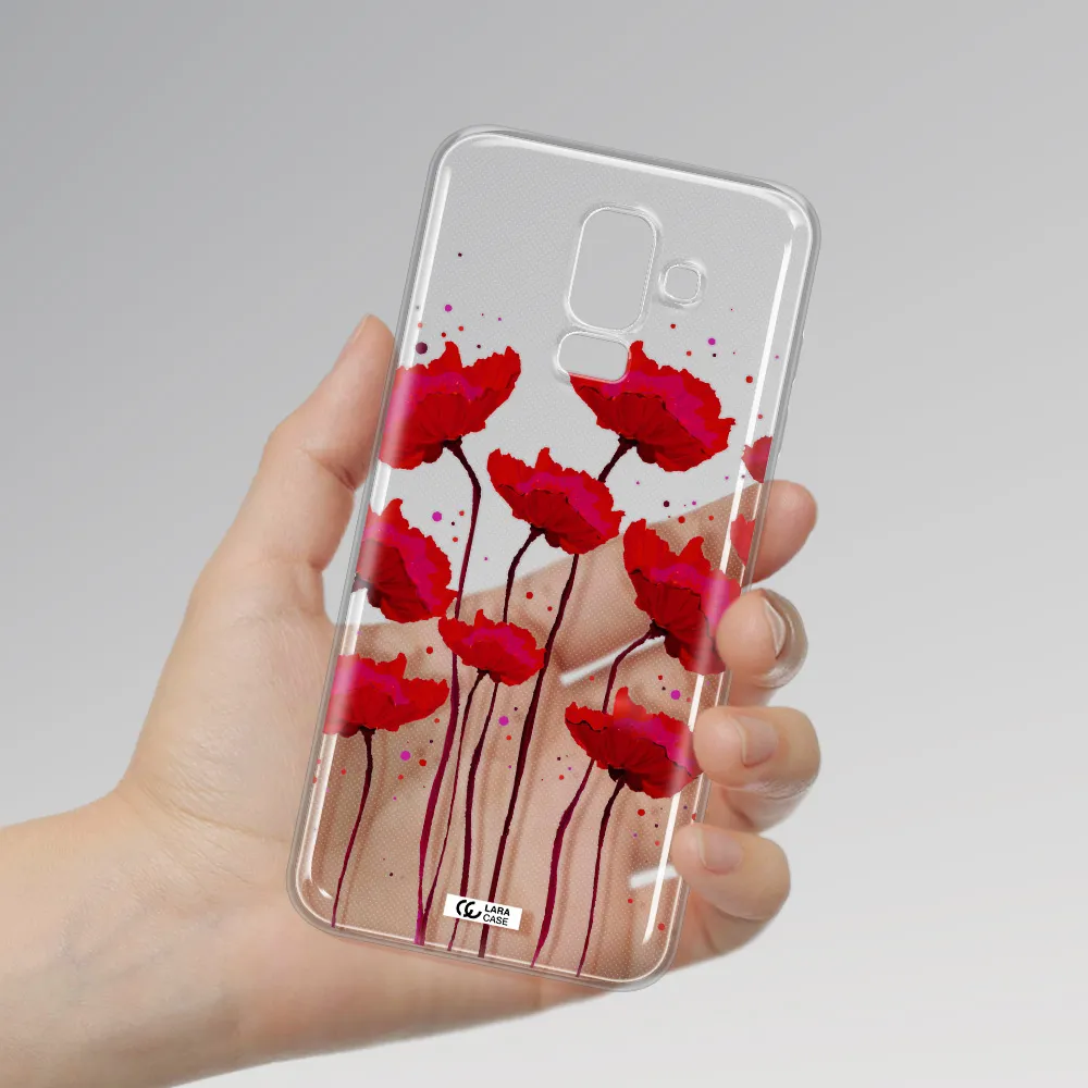 Red Fashion Flower Samsung J8 Clear TPU Case
