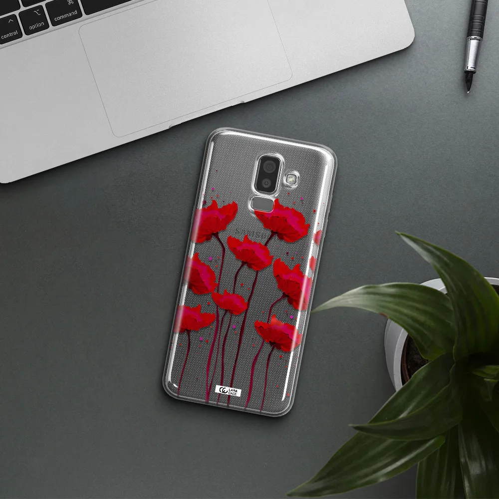 Red Fashion Flower Samsung J8 Clear TPU Case